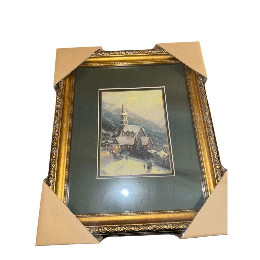 Thomas Kinkade Moonlit Village Collectors Print COA 10x12 Framed Matted New